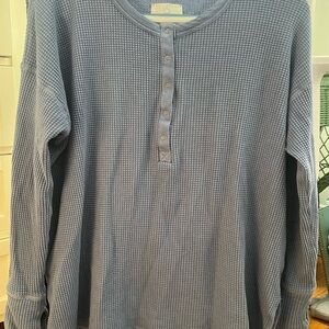 Aerie Women's Long Sleeve Blue Henley